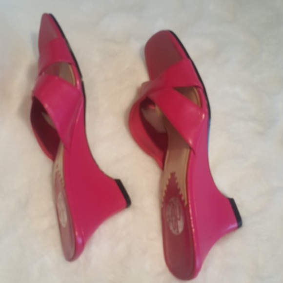DL ♡ Gorgeous Bright Pink "Berkley" Open Toe Slip On Cris Cross 2.5" Heels 5.5M - Picture 7 of 15